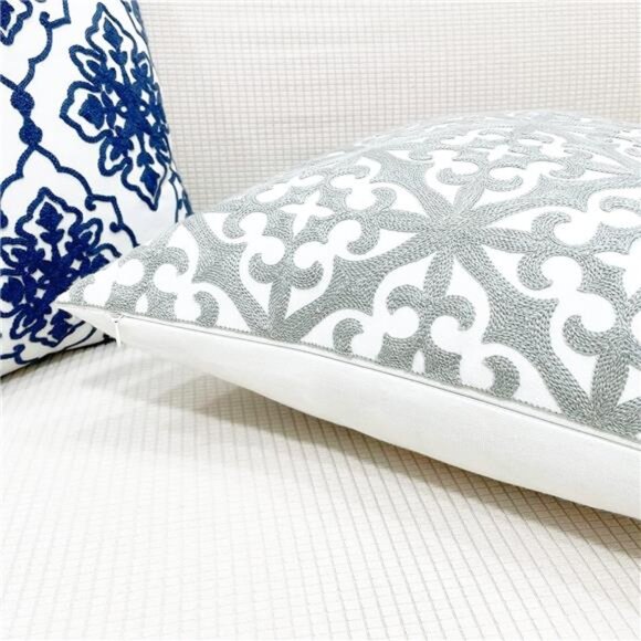 SLOW COW Embroidery Decorative Throw Pillow Cover Grey Kaleidoscope Design - Picture 6 of 8